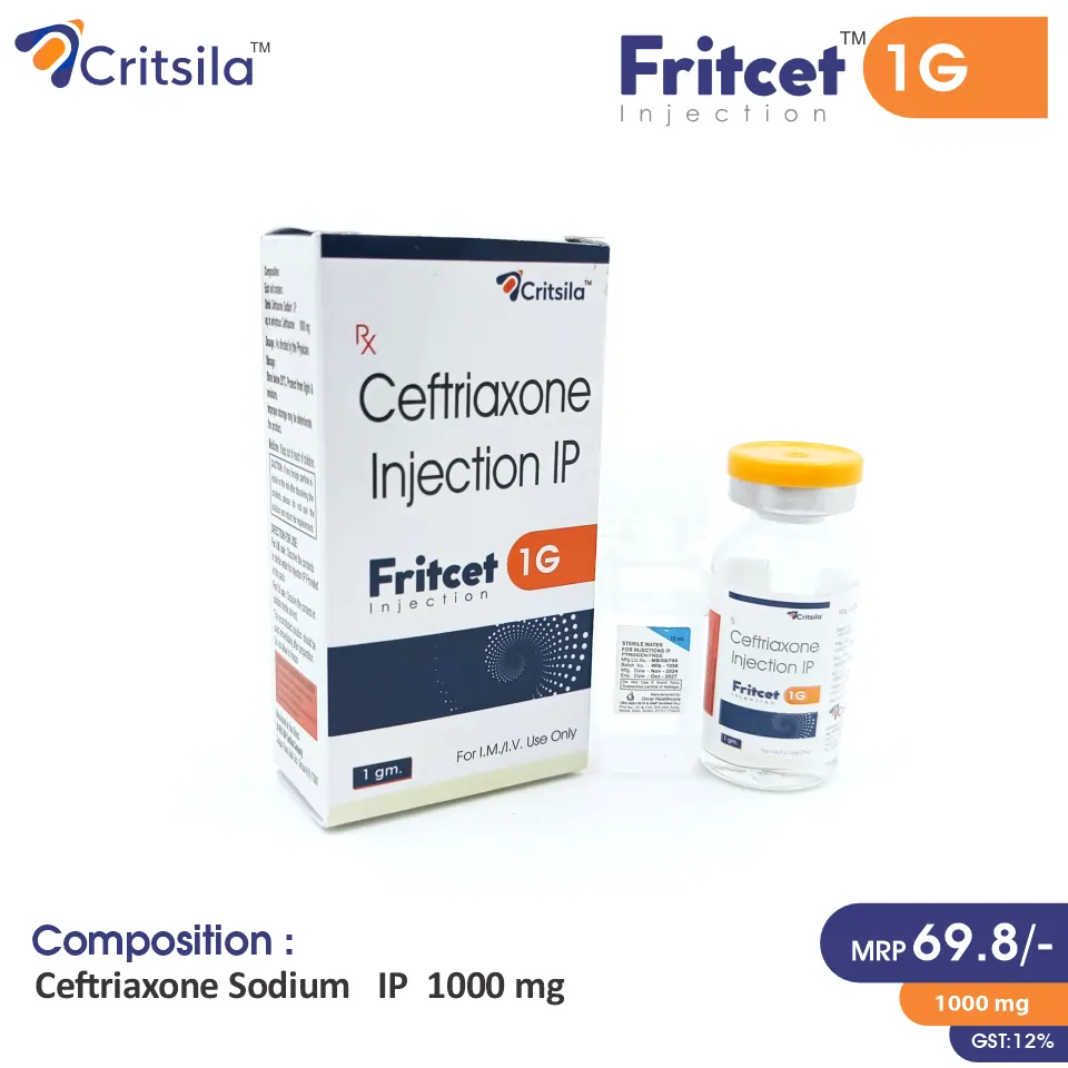 Ceftriaxone (1000mg) Injection at Best Price in PCD Pharma Franchise for Bacterial Infections.